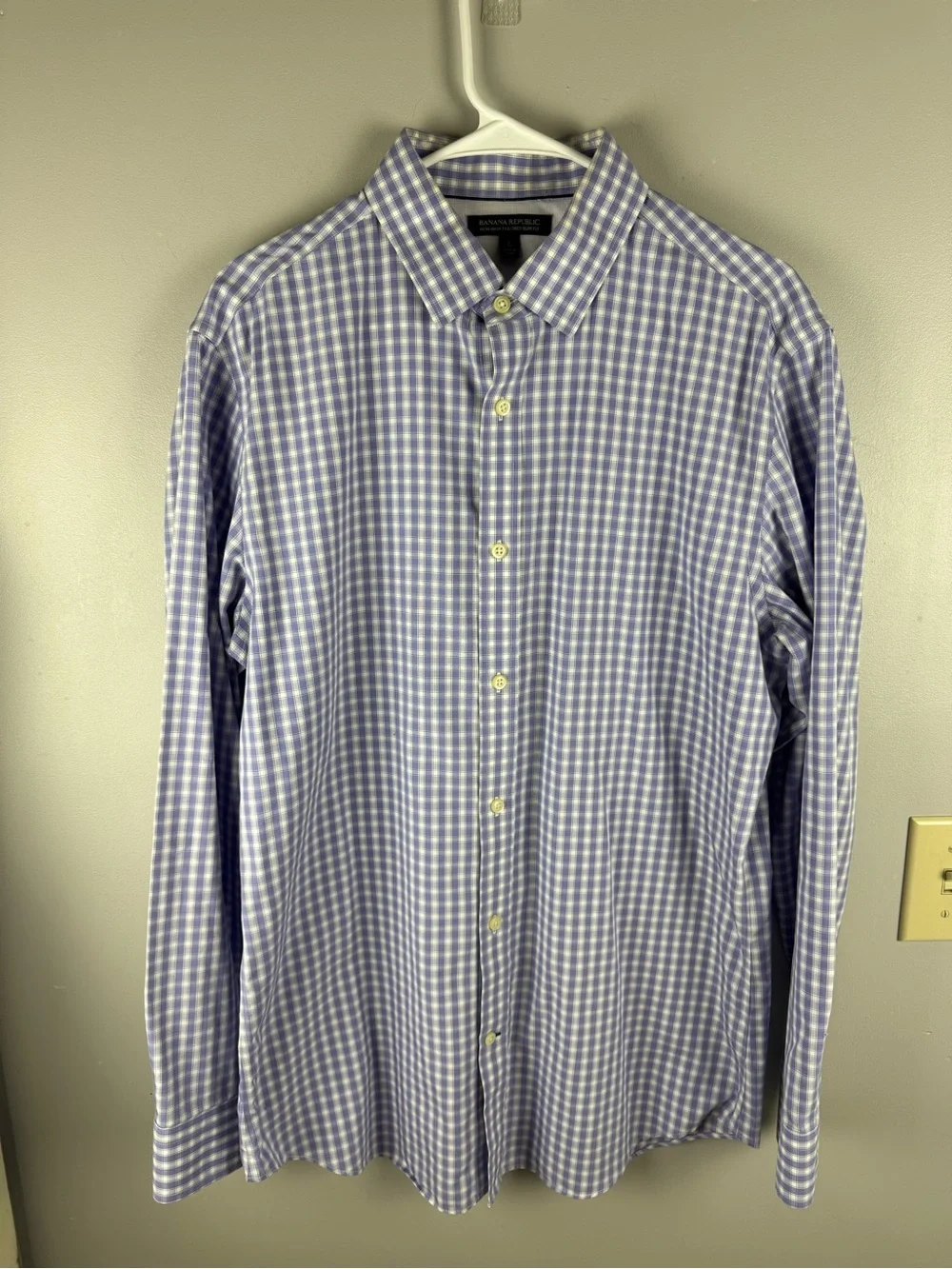 Banana Republic Men’s Purple White Plaid Long Sleeve Button Up Shirt SZ L Preppy